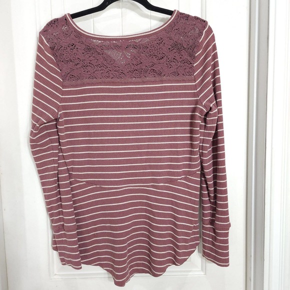Anthropologie Womens Sleep Shirt Campground Maroon Striped Thermal Henley Top S - Picture 10 of 12